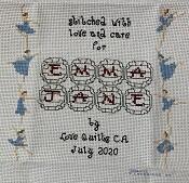 Cross stitch square for Emma Jane J.'s quilt